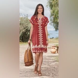 Sundance Sacred Valley Dress Cap Sleeves Embroidered Boho Western Festival Lined